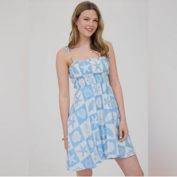 🩵⭐🐚 NWOT Blu Pepper Starfish Seashell Checker Dress - Picture 4 of 5
